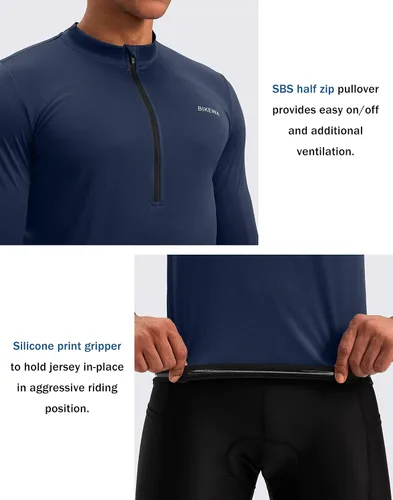 Vista 4 de Bikewa - Camiseta de ciclismo para hombre de manga larga con cremallera trasera 3+1, transpirable, UPF 50+, con media cremallera, para montar
