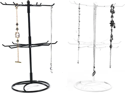 Vista 8 de Organizador de gabinete giratorio para joyas, 2 soportes de exhibición al por menor, exhibición de torre de joyería giratoria para aretes, collares