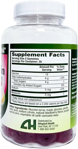 Vista 2 de HealthA2Z® Gomitas de melatonina 60 unidades 5 mg Ayuda natural para dormir para un sueño profundo y reparador Sabor BlackBerry Gomitas
