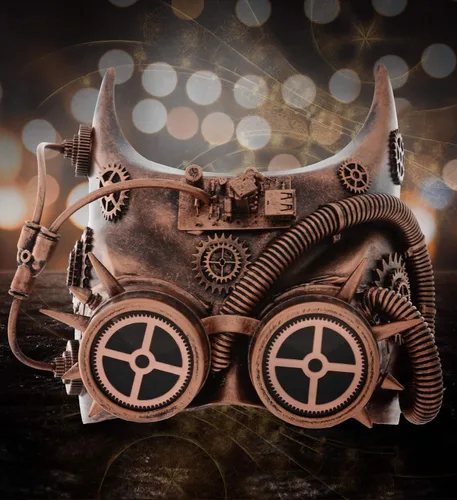 Vista 5 de Attitude Studio Steampunk - Disfraz de media máscara de orejas de murciélago color bronce