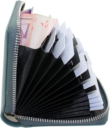 Vista 33 de boshiho Cartera con bloqueo RFID de 24 ranuras para tarjetas de crédito, de piel auténtica, organizador de múltiples tarjetas, con cremallera