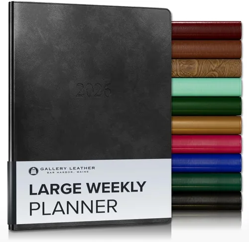Vista 157 de Gallery Leather Planificador Semanal y Mensual Grande 2025-2026, Calendario Planificador y Cuaderno Elegantemente Encuadernado con Elegantes Bordes