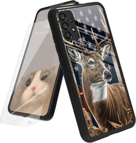 Vista 78 de Funda para Samsung Galaxy A12 5G con protector de pantalla, parte trasera de vidrio templado + TPU de silicona suave que absorbe los golpes