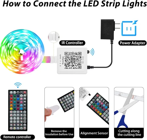 Vista 3 de GANZQH - Luces LED para habitación de 50 pies, tira de luces LED RGB que cambian de color para interiores, tira de luces LED con sincronización