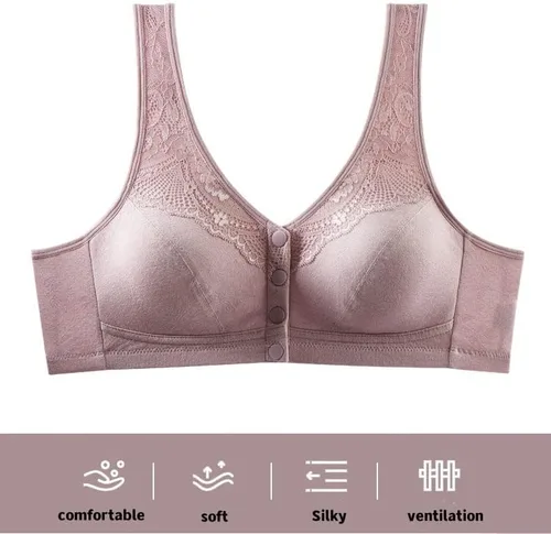 Vista 4 de Front Buckle Bra Buttons Full Coverage Bras,Comfort Front Close Sport Bra,Beautiful Back Breathable Lace Bras
