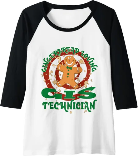 Vista 3 de GIS Technician Job Gingerbread Funny Xmas Raglan Baseball Tee