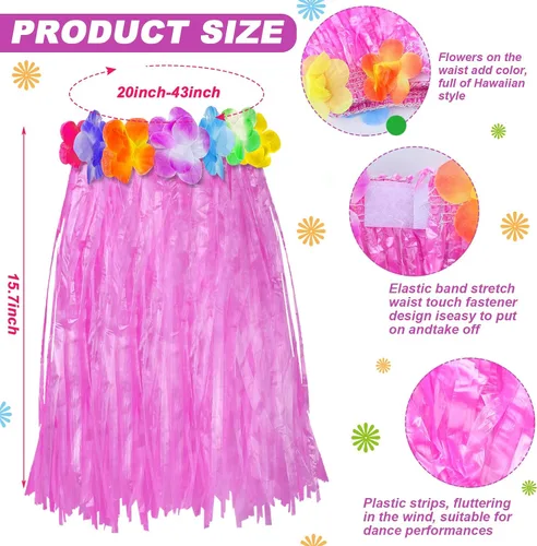 Vista 3 de Vicenpal 50 faldas hawaianas de hula de plástico para niños, coloridas danzas, Luau, recuerdo de fiesta, fiesta hawaiana tropical, suministros