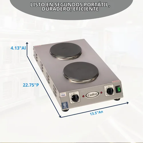 Vista 4 de Cadco CDR-2CFB Space Saver - Placa caliente de hierro fundido doble de 120 voltios