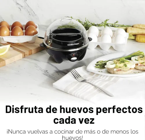 Vista 3 de Hamilton Beach Cocedor de Huevos Eléctrico 3 en 1 para Huevos Duros, Huevos Escalfados, Preparador de Omelets y Vaporizador de Verduras, Capacidad