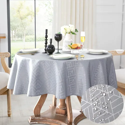Vista 19 de Mantel Redondo Aqua Jacquard Pequeño de 40 Pulgadas, Manteles para Mesas de hasta 26" de Diámetro, Impermeable, Lavable, Sin Arrugas, Tela Suave
