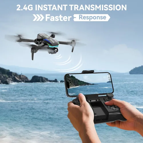 Vista 4 de Dron con cámaras duales 1080P FHD para principiantes, adultos y niños, WiFi FPV, menos de 8.78 oz, lente de absorción de impactos ajustable de 90°
