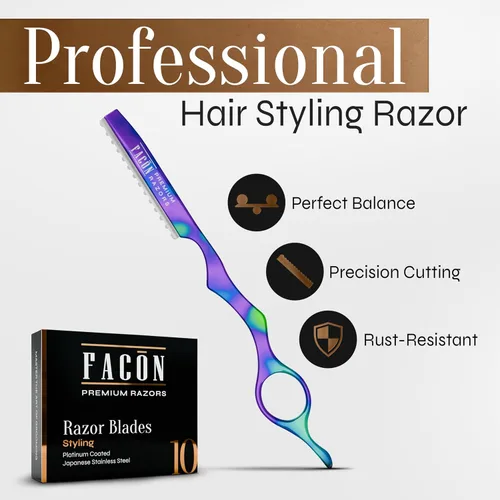 Vista 2 de Facón - Navajas para cortar el cabello - Juego profesional de navajas para peinado con 11 cuchillas de repuesto, herramienta de corte de cabello