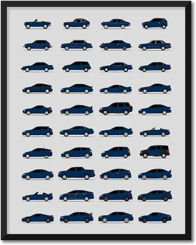 Vista 14 de Custom Car Posters Póster hecho a mano compatible con Honda Evolution Print Wall Art Décor Best Honda Generations - Azul brillante, impresión