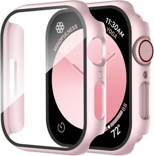 Vista 6 de Smiling Paquete de 2 fundas compatibles con Apple Watch Serie 3/Serie 2 de 1.49 pulgadas, protector de pantalla vidrio templado, carcasa rígida