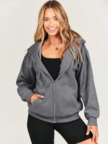 Vista 2 de Prinbara Sudaderas con capucha y cremallera de gran tamaño para mujer, ropa Y2K, linda para adolescentes, niñas, otoño, casual, con cordón