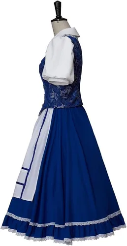 Vista 3 de VEECOOCOS Disfraz de princesa Belle para cosplay, vestido de aldea de Belle, vestido de sirvienta azul para mujer