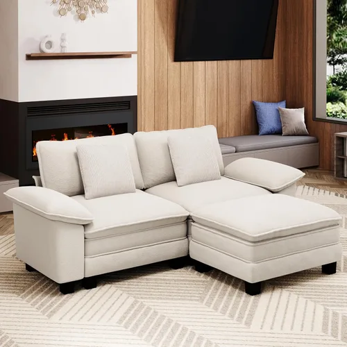 Vista 41 de Sofá seccional en forma de U de 123 pulgadas con cojines tipo nube, juego de sofá modular de asiento profundo con 5 asientos y 2 otomanos, brazos