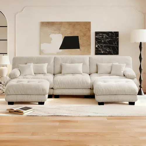 Vista 89 de Reposapiés Otomano Tapizado de Terciopelo con Cojín para Sofá Seccional Sofá 300 libras para Sala de Estar (Beige)