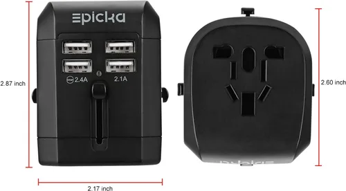 Vista 3 de EPICKA - Adaptador de corriente de viaje USB universal, cargador de pared todo en uno, adaptador de enchufe de corriente alterna para teléfonos