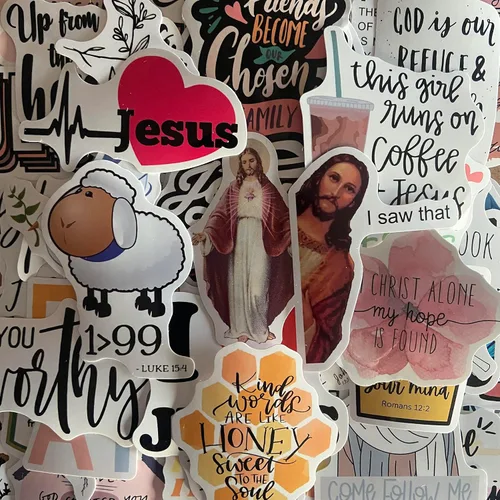 Vista 5 de Calcomanías cristianas, paquete de 100 unidades, calcomanías inspiradoras de fe con versículos de la Biblia, vinilo impermeable para botellas