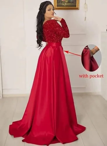Vista 7 de homdor Vestido de fiesta de lentejuelas de manga larga, vestido de baile brillante, vestido de noche formal con cuello en V, vestido de novia