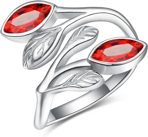 Vista 14 de Anillos de hoja para mujer 925 Anillos de plata de ley con piedra de nacimiento de hoja Anillos abiertos ajustables Anillos de promesa Anillos