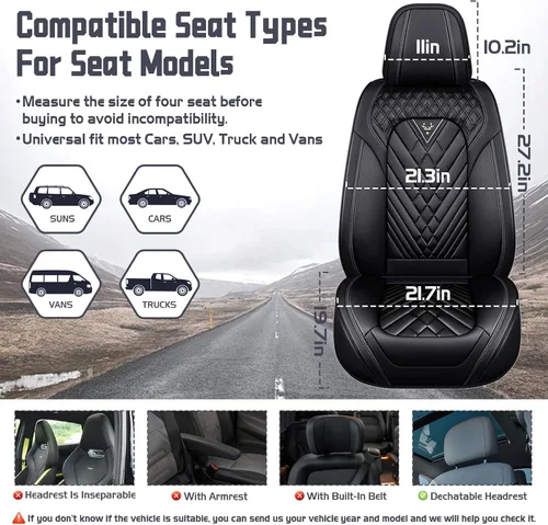 Vista 6 de Fundas de Asiento de Coche para Nissan Murano 2003-2026, Funda de Asiento Delantero Impermeable de Cuero Nappa, Protector de Asiento Automotriz Negro