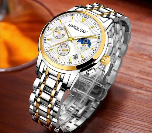 Vista 8 de NANOLEAF Reloj de pulsera de moda para hombre, impermeable, luminoso, con fecha, de acero inoxidable, clásico, para hombre