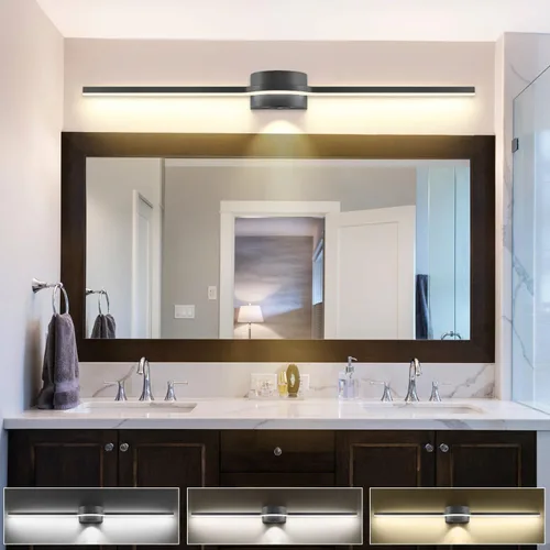 Vista 6 de SOLFART BK-3C - Luces LED de tocador para baño, lámparas de baño negras, 3 colores de temperatura regulable de 48 pulgadas
