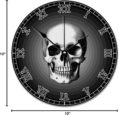 Vista 8 de ArogGeld Reloj de pared de esqueleto con huesos de calavera de 10 pulgadas, gótico, moderno, funciona con pilas, sin tictac, vintage, de madera