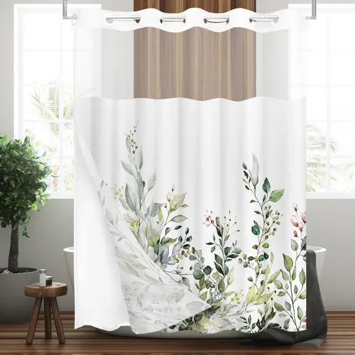 Vista 9 de Tititex - Juego de cortinas de ducha de eucalipto negro, hojas de acuarela gris en la parte superior, con decoración floral de baño, 60 x 72