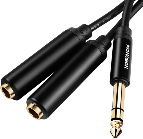 Vista 10 de HOSONGIN - Cable de inserción divisor en Y estéreo de 1/4 TRS a dual de 1/4 TS mono, con conector chapado en oro, blindaje doble y funda de nylon