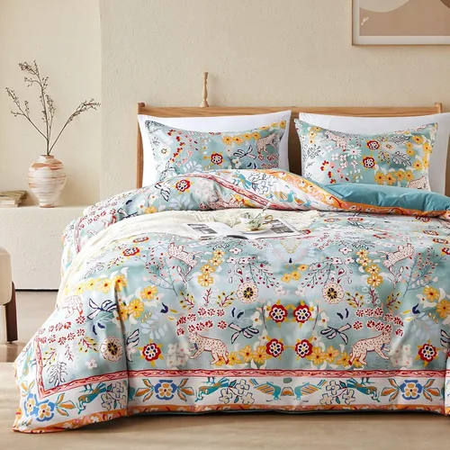 Vista 20 de Cupocupa Juego de funda de edredón de tamaño individual, diseño floral bohemio, juego de funda de edredón para cama de tamaño individual, ropa