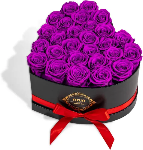 Vista 8 de 16 rosas preservadas en caja en forma de corazón, flores para entrega Prime que duran hasta 2 años, flores reales eternas para esposa, novia, madre