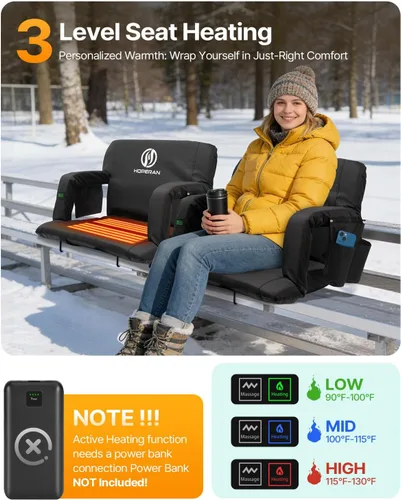 Vista 4 de HOPERAN Massage Heated Stadium Seats for Bleachers, Dual Control, Portable