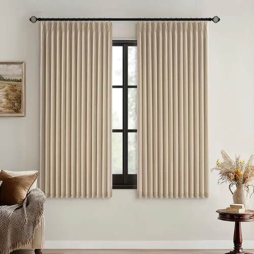 Vista 39 de MIULEE - Cortinas de lino beige con pliegues a presión 100% opacas para dormitorio, cortinas de ventana con memoria y bloqueo de luz para oscurecer