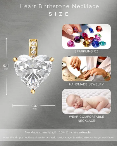 Vista 6 de Collar de piedra natal genuina para mujer, collar de amor de corazón, regalos de cumpleaños para ella