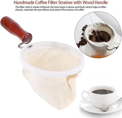 Vista 3 de EBTOOLS Colador de filtro de café hecho a mano con mango de madera para café de goteo manual, tamaño grande