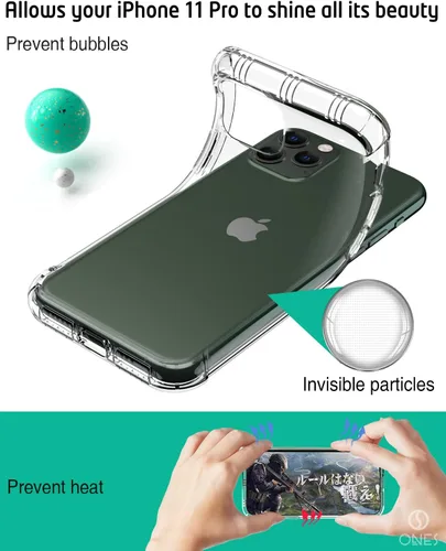 Vista 6 de ONES Funda transparente para iPhone 11 Pro, funda transparente antiamarilleo, grado militar, a prueba de golpes, delgada, transparente