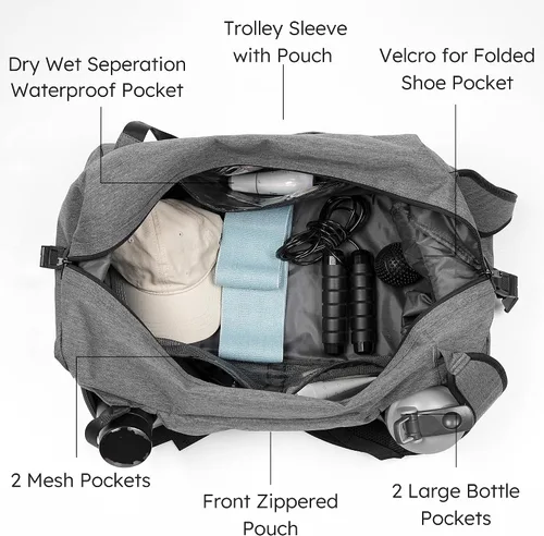 Vista 6 de Bolsa de gimnasio para hombre con compartimento para zapatos y bolsillo húmedo, bolsa de lona convertible y mochila de gimnasio, bolsas deportivas