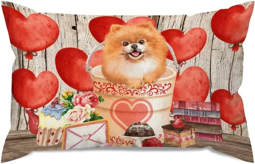 Vista 55 de Fundas de almohada lumbar con textura de madera rústica para perro en cubo, diseño de corazón rojo para el día de San Valentín, fundas de almohada