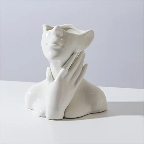Vista 11 de Jarrón de Cara Jarrón de Cerámica Único para Habitación, Oficina, Decoración del Hogar, Dorado, A Small Boho Cute Female Form Head Bust Vase