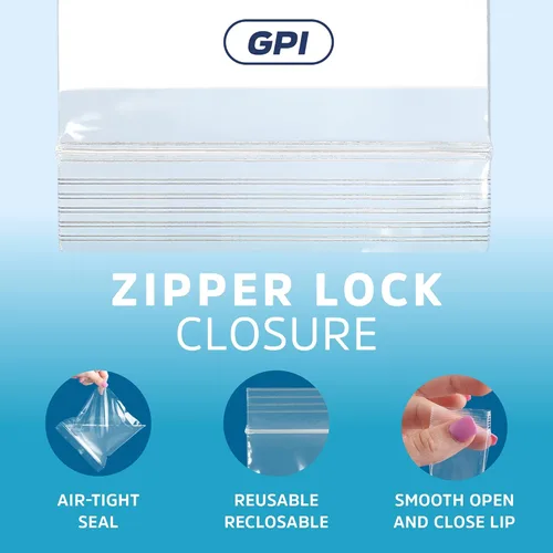 Vista 4 de GPI - 9 x 12 pulgadas - Estuche a granel de 1000, 4 mil de grosor, resistente, bolsas de plástico transparente con cierre con cremallera, con bloque