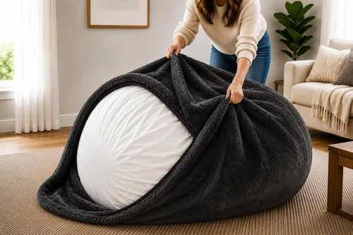 Vista 16 de ULTIMATE SACK Funda de repuesto para puf de 5 pies Gamuza burdeos Solo funda extraíble lavable borgoña ante