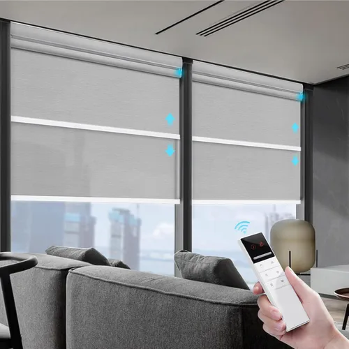 Vista 7 de ZSTARR Persiana inteligente doble motorizada para ventana con control remoto, persiana enrollable opaca automática tamaño personalizable, con cenefa