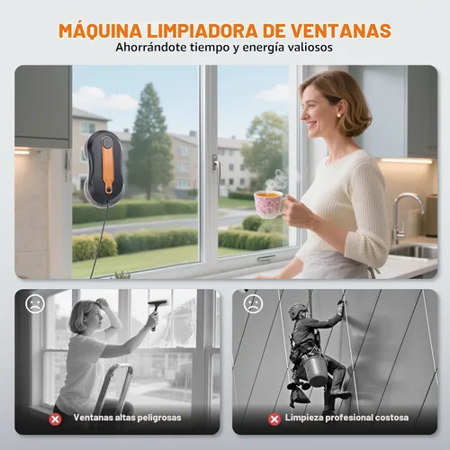 Vista 6 de FRUITEAM Robot de limpieza de ventanas con rociador de agua doble, aplicación y control remoto, limpiador automático de ventanas con cinturón