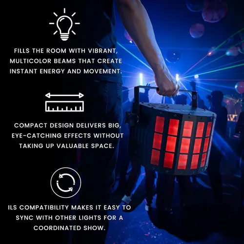 Vista 3 de CHAUVET DJ Mini Kinta ILS Compact LED Derby Effect Light Salida de haz múltiple RGBW a través de 48 lentes Compatible con ILS DMX y Master