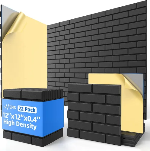 Vista 9 de Paquete de 12 paneles acústicos con autoadhesivos, paneles de espuma de alta densidad a prueba de sonido de 12 x 12 x 0.4 pulgadas para paredes
