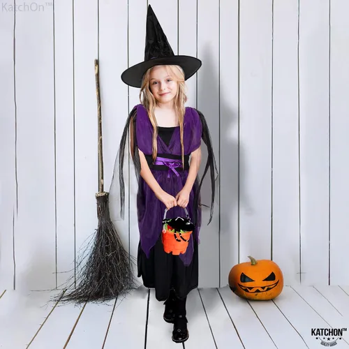 Vista 3 de Katchon, Halloween Witch Costume for Girls - Halloween Witch Dress with Black Hat Purple Halloween Costumes for Girls