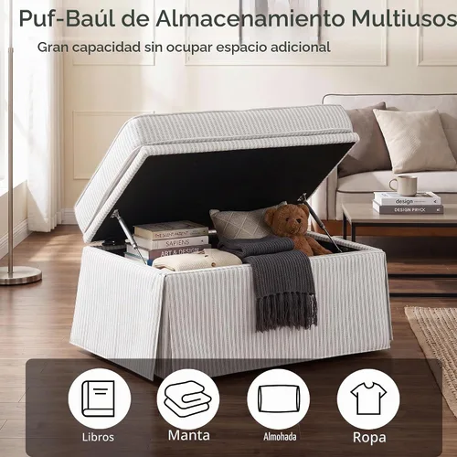 Vista 6 de Silla decorativa giratoria con otomana de almacenamiento, gris a rayas